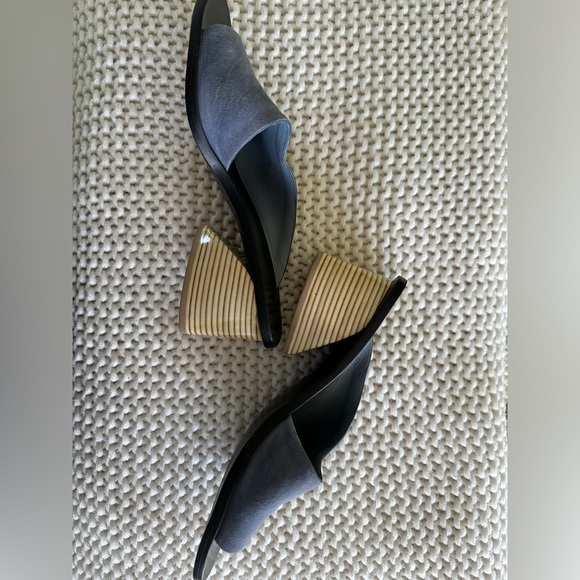 Mercedes Castillo Izar 8.5 High Low Blue suede slides angular heel - Picture 8 of 10